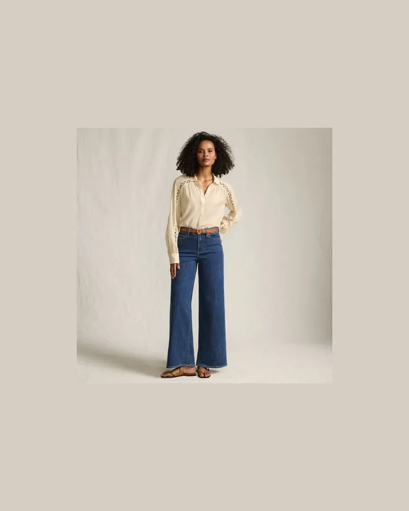 Lands' End Recover Jeans High Waist mit extraweitem Bein, Damen, Größe:34 regular, Blau, Elasthan/Baumwoll-Mischung/Polyester-Mischung, by Blau