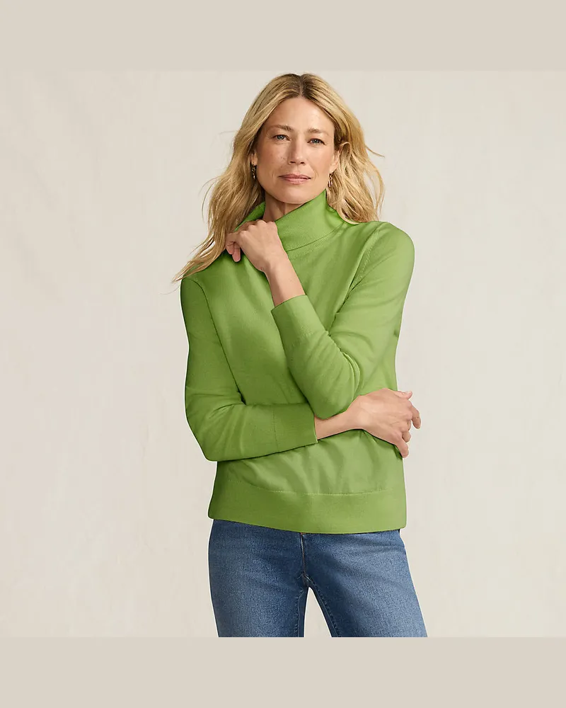 Lands' End Merino-Pullover mit weitem Rollkragen, Damen, GrÃ¶ÃŸe regular, GrÃ¼n, Wolle, by Grã¼n