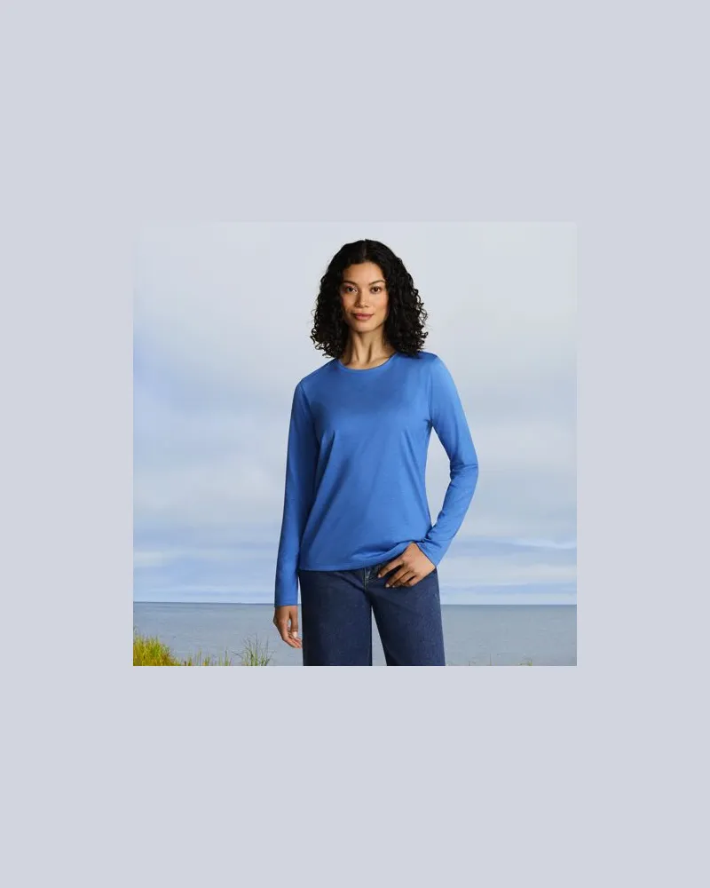 Lands' End Supima-Shirt, Langarm, Damen, Größe regular, Blau, Baumwolle, by Blau