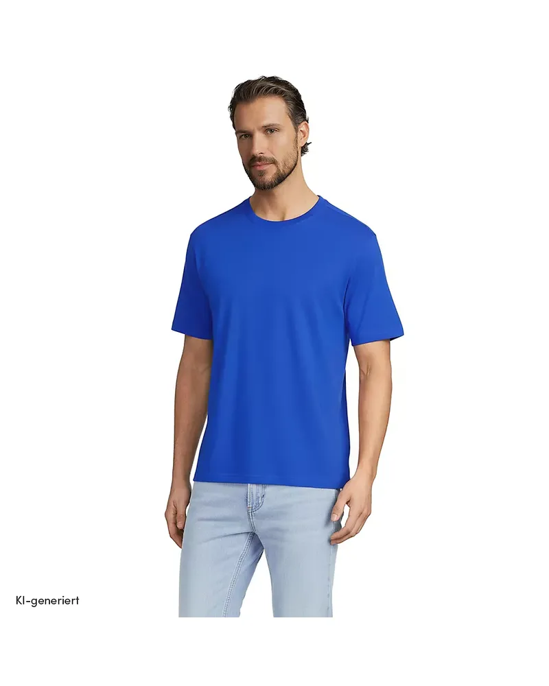 Lands' End Super-T Kurzarm-Shirt, Classic Fit, Herren, Größe regular, Blau, Baumwolle, by Blau