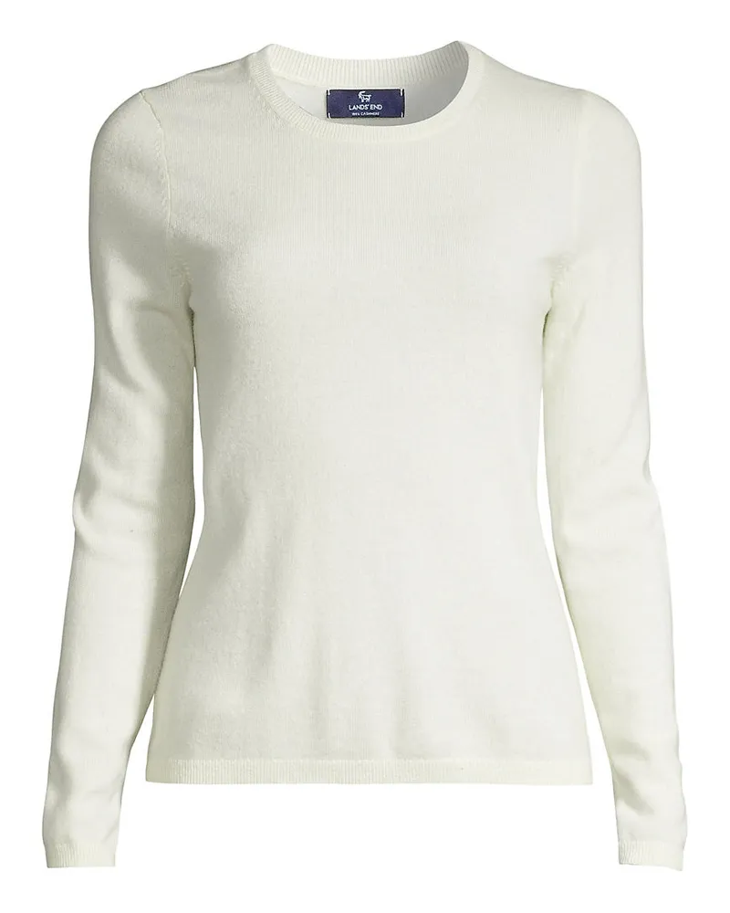 Lands' End Kaschmir-Pullover mit rundem Ausschnitt, Damen, Größe regular, Weiß, Kaschmir, by Weiß