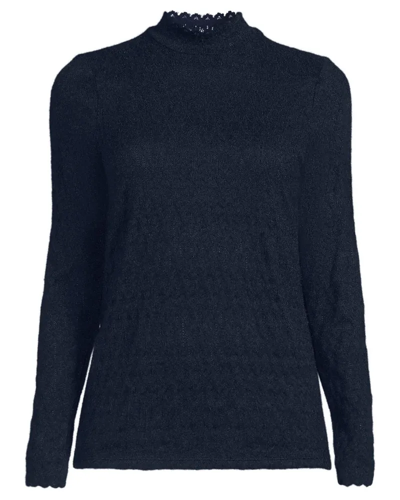 Lands' End Spitzenshirt mit Stehkragen, Damen, Größe regular, Blau, Elasthan/Nylon-Mischung, by Blau