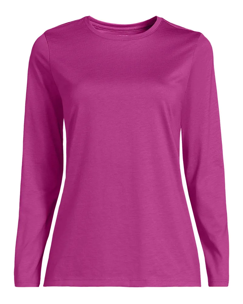 Lands' End Supima-Shirt, Langarm, Damen, Größe regular, Pink, Baumwolle, by Pink