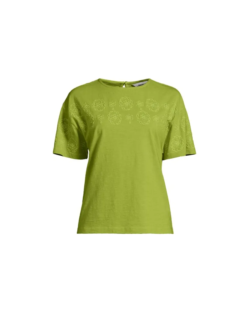 Lands' End Flammgarn-Shirt mit Stickereien, Damen, Größe regular, Grün, Baumwolle, by Grün