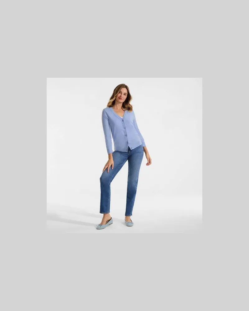 Lands' End CashTouch Cardigan mit V-Ausschnitt, Damen, Größe:40-42 regular, Blau, by Blau