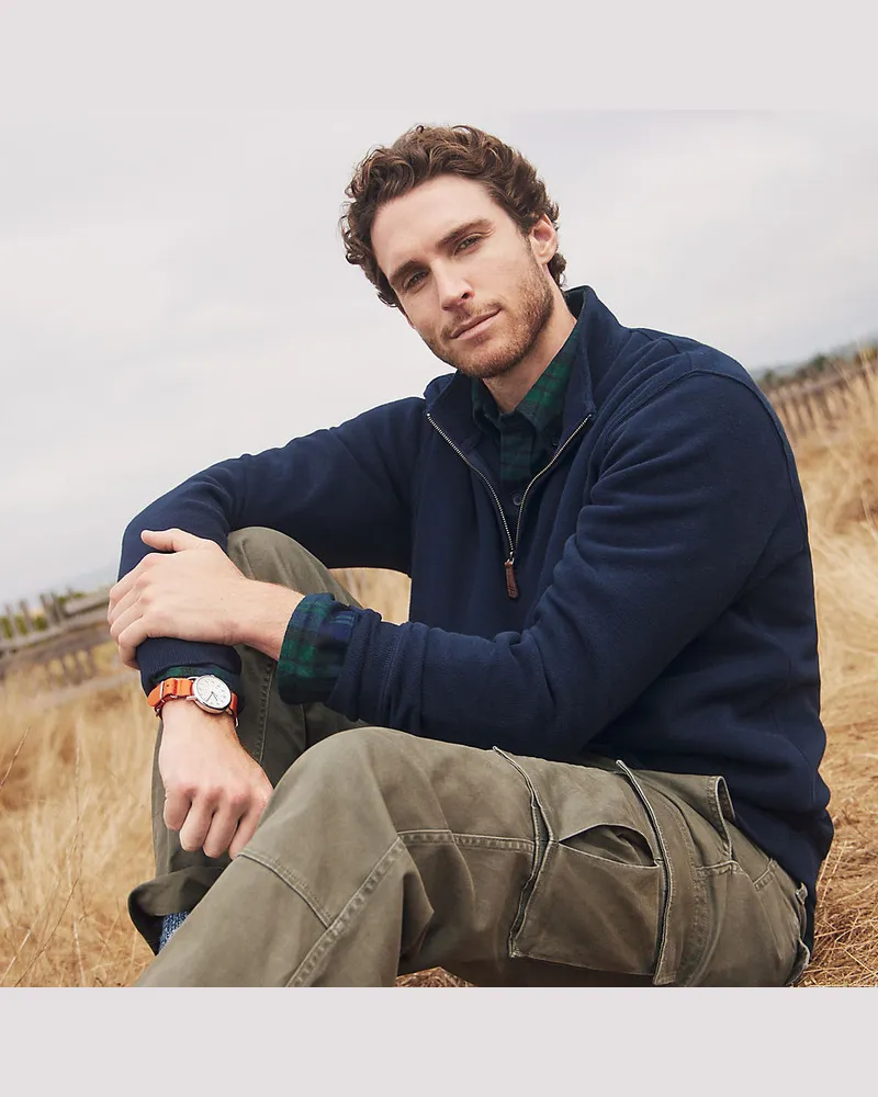 Lands' End Reißverschluss-Pullover aus Bedford-Ripp, Herren, Größe regular, Blau, Baumwolle, by Blau