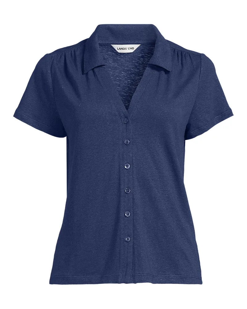 Lands' End Soft Ease Polobluse aus Leinenmix, Damen, Größe regular, Blau, Leinen, by Blau