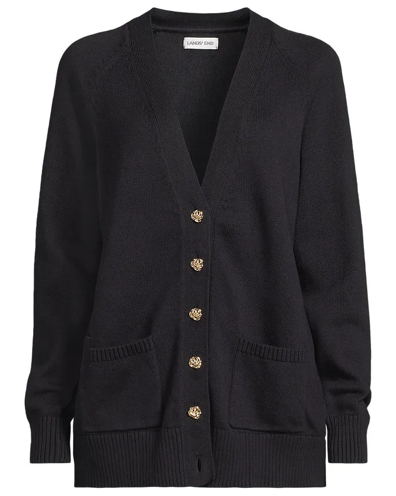 Lands' End Relaxter V-Cardigan DRIFTER, Damen, Größe petite, Schwarz, Baumwolle, by Schwarz