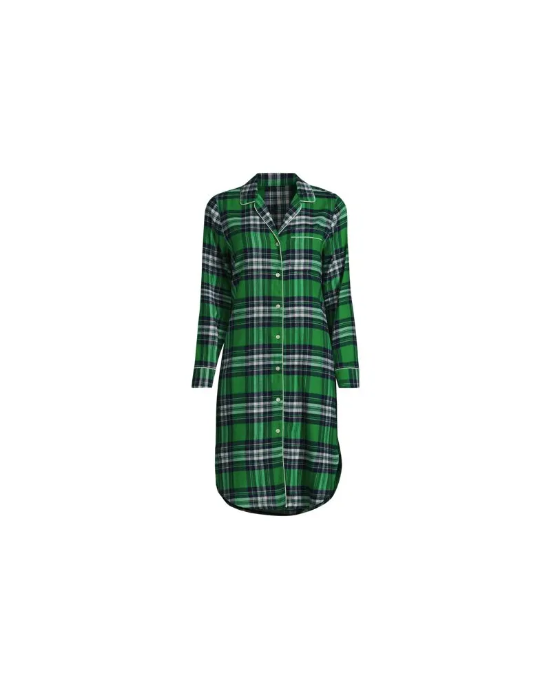 Lands' End Knielanges Flanell-Nachthemd, Damen, Größe:44-46 regular, Grün, Baumwoll-Mischung/Viskose-Mischung, by Grün