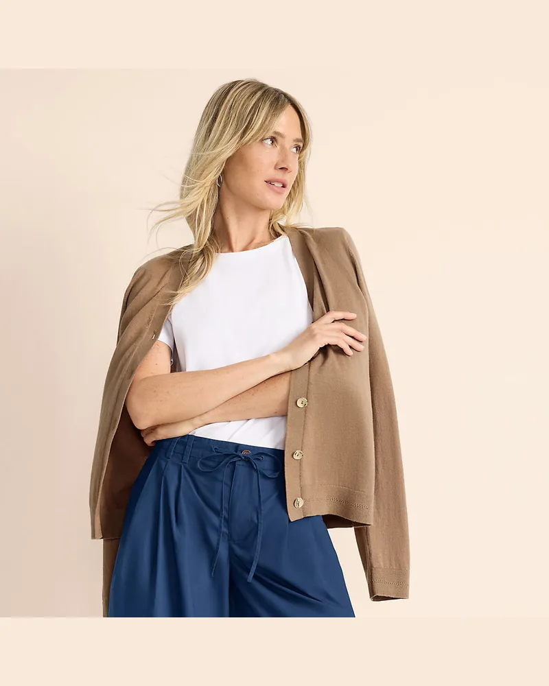 Lands' End Cardigan aus Baumwolle/Seidenmix, Damen, Größe regular, Braun, Baumwolle/Seide/Nylon, by Braun