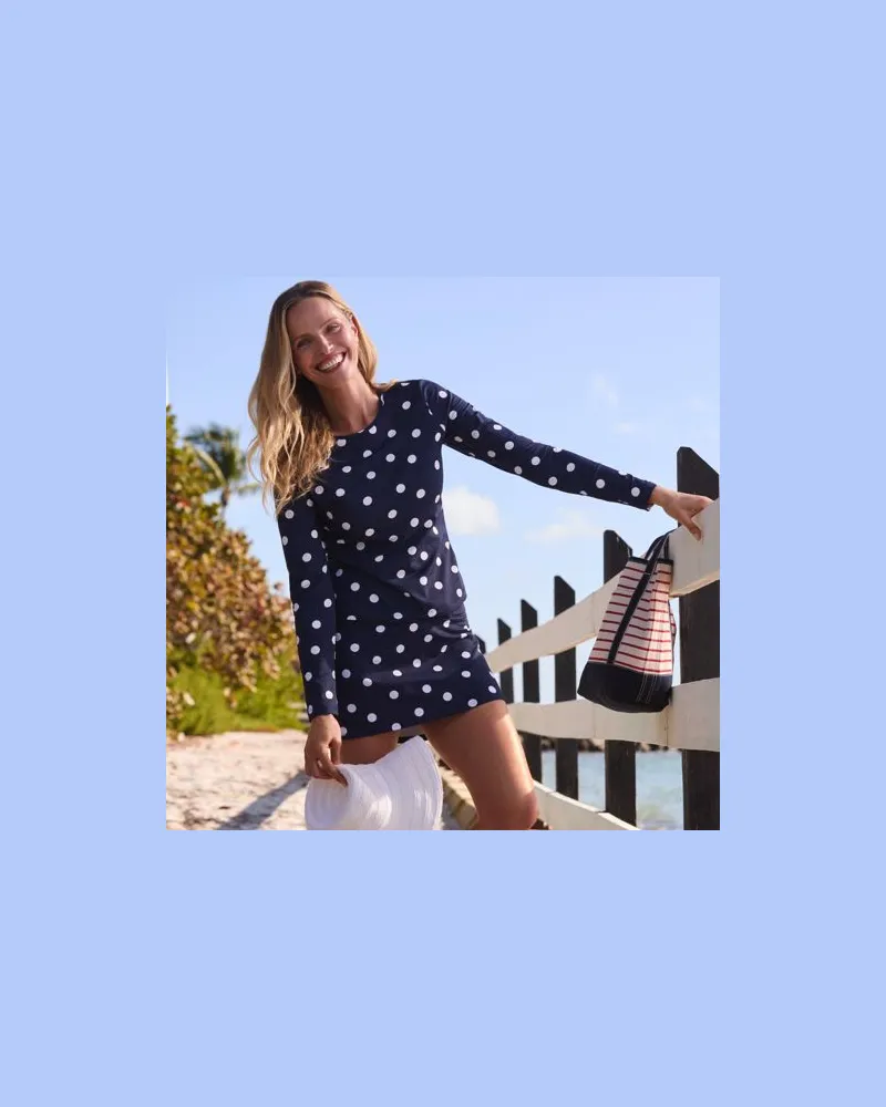 Lands' End Schnelltrocknendes UPF 50 Sonnenschutz-Badeshirt, Damen, Größe regular, Blau, Nylon-Mischung, by Blau