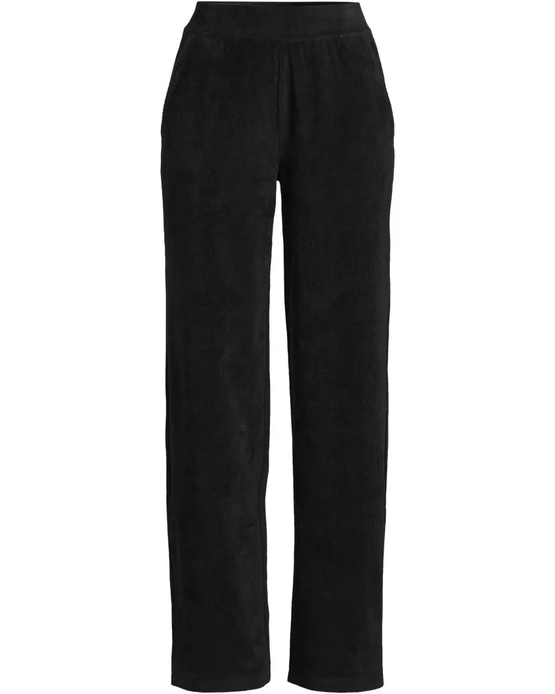 Lands' End Strickcord-Hose Straight Fit, Damen, Größe regular, Schwarz, Elasthan/Baumwoll-Mischung/Polyester-Mischung, by Schwarz