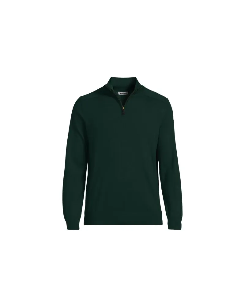 Lands' End Merino-Pullover mit Reißverschluss, Herren, Größe regular, Grün, Wolle, by Grün