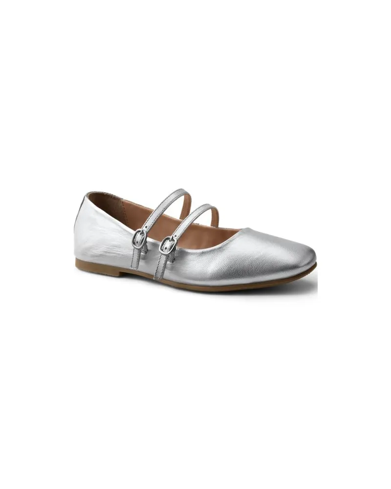 Lands' End Mary Jane Schuhe mit Doppelriemen, Damen, Größe regular, Grau, Leder, by Grau