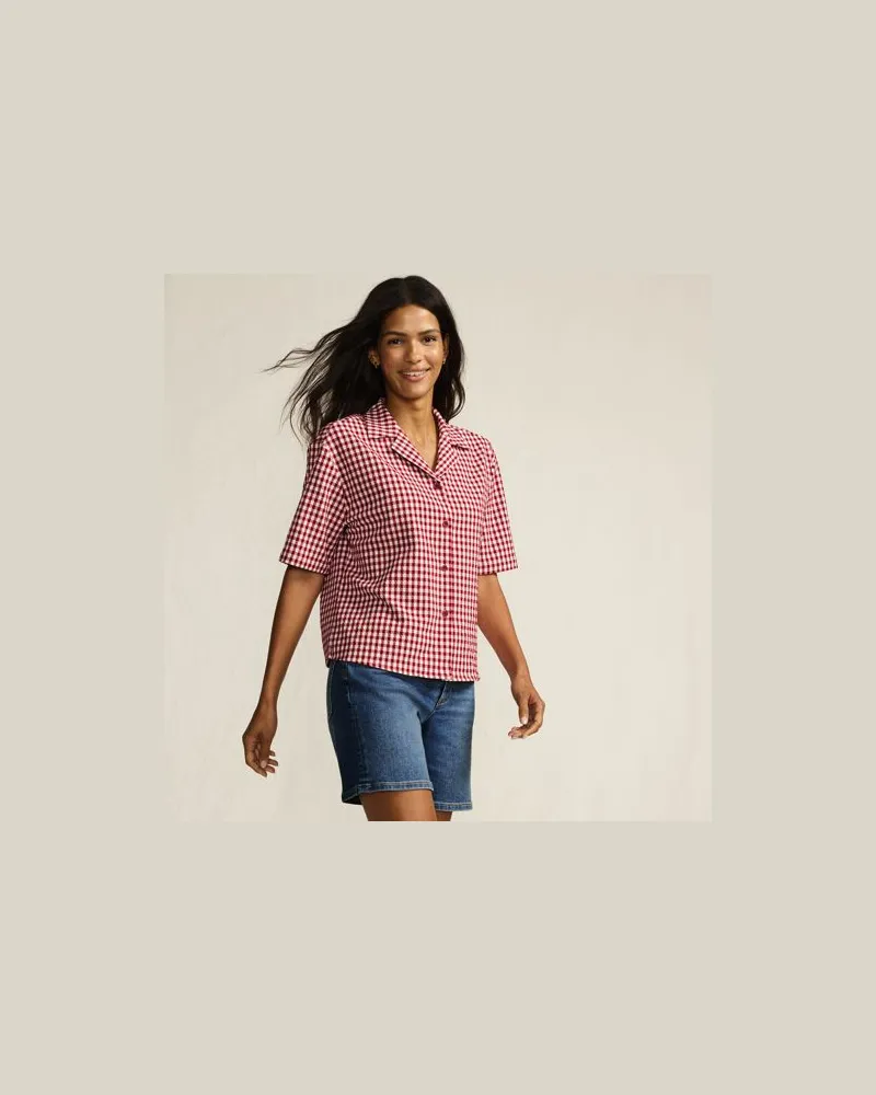 Lands' End Gingham-Bluse mit kurzen Ärmeln, Damen, Größe:34 petite, Rot, Baumwolle/Polyester/Polyester-Mischung, by Rot