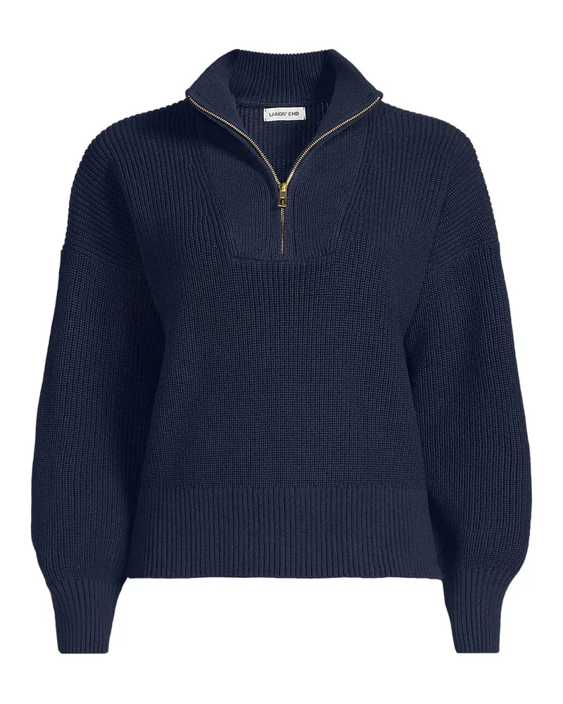 Lands' End Stehkragenpullover mit Reißverschluss DRIFTER, Damen, Größe petite, Blau, Baumwolle, by Blau