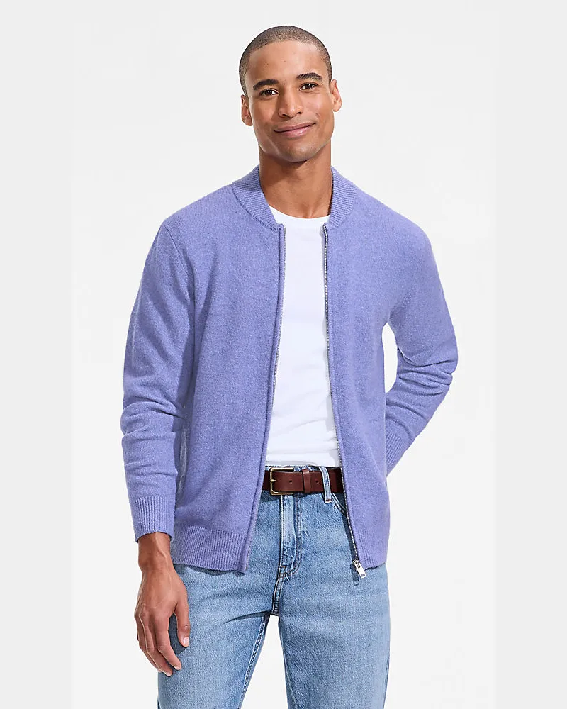 Lands' End Wool Touch Cardigan mit Reißverschluss, Herren, Größe regular, Lila, Wolle/Polyester/Nylon, by Lila
