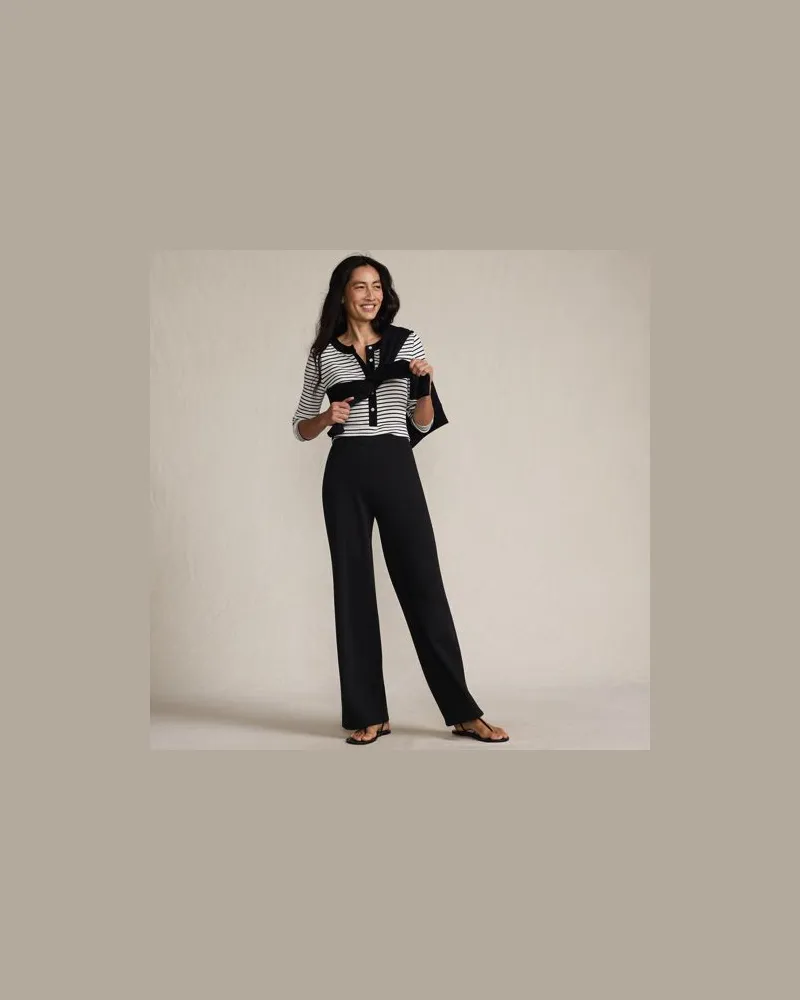 Lands' End Serious Sweats Straight Fit Thermohose, Damen, Größe regular, Schwarz, Baumwoll-Mischung/Polyester-Mischung, by Schwarz