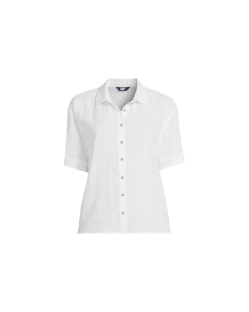 Lands' End Kurzarm-Leinenbluse mit Dolmanärmeln, Damen, Größe:44-46 regular, Weiß, Leinen, by Weiß