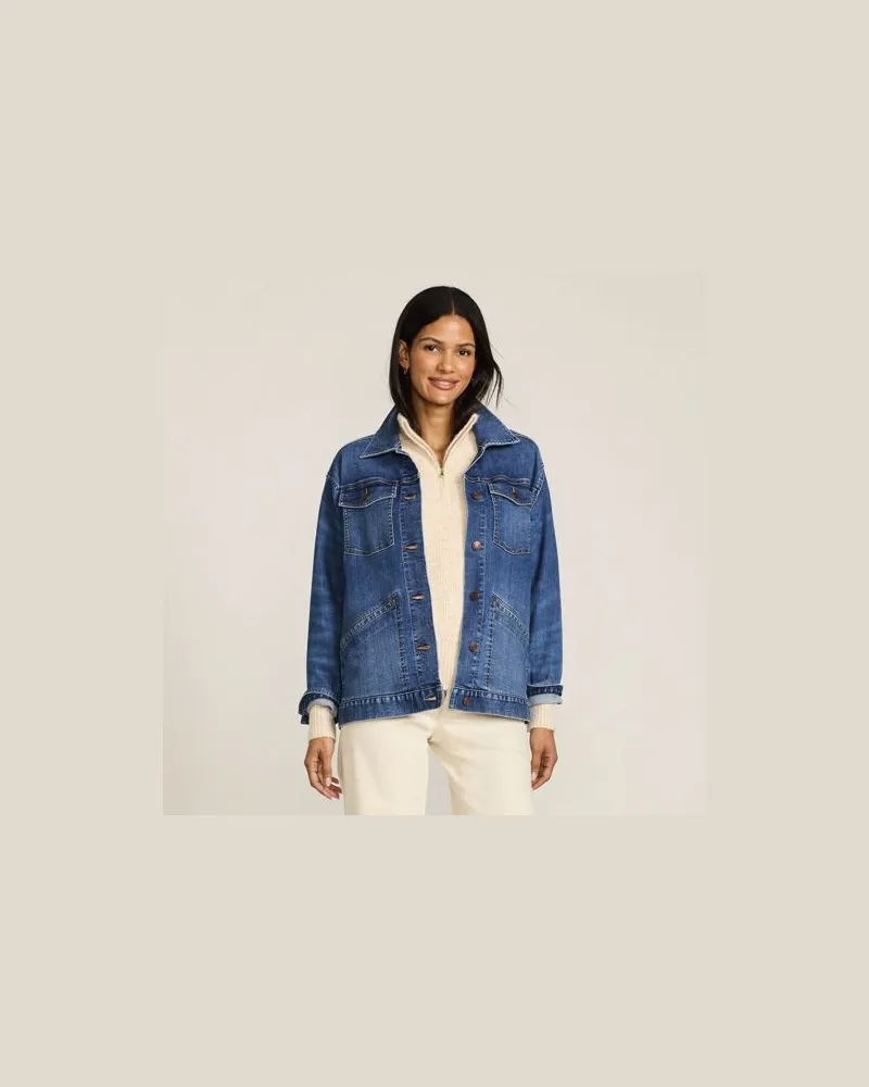Lands' End Trucker-Jeansjacke, oversized, Damen, Größe regular, Blau, Baumwoll-Mischung/Polyester-Mischung, by Blau