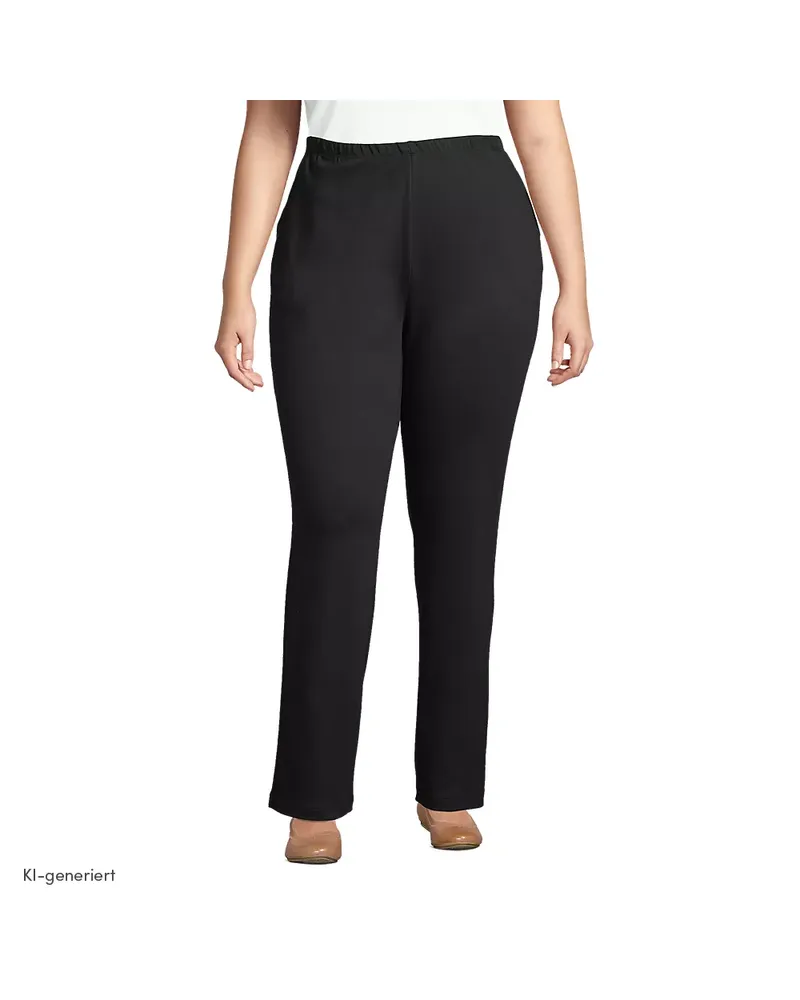 Lands' End Straight Fit Freizeithose SPORT KNIT, Damen, Größe plus, Schwarz, Baumwolle, by Schwarz
