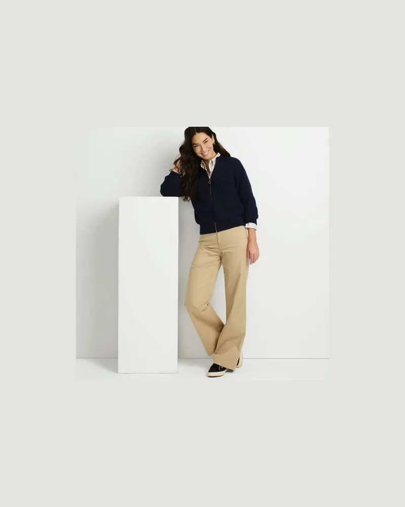 Lands' End Baumwoll-Cardigan mit Reißverschluss, Damen, Größe:44-46 regular, Blau, by Blau