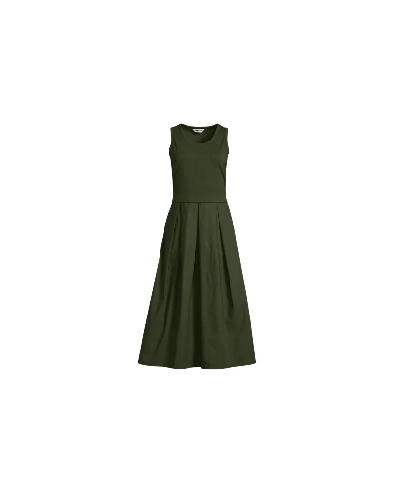 Lands' End Ausgestelltes ärmelloses Midikleid, Damen, Größe regular, Grün, Baumwolle/Baumwoll-Mischung, by Grün