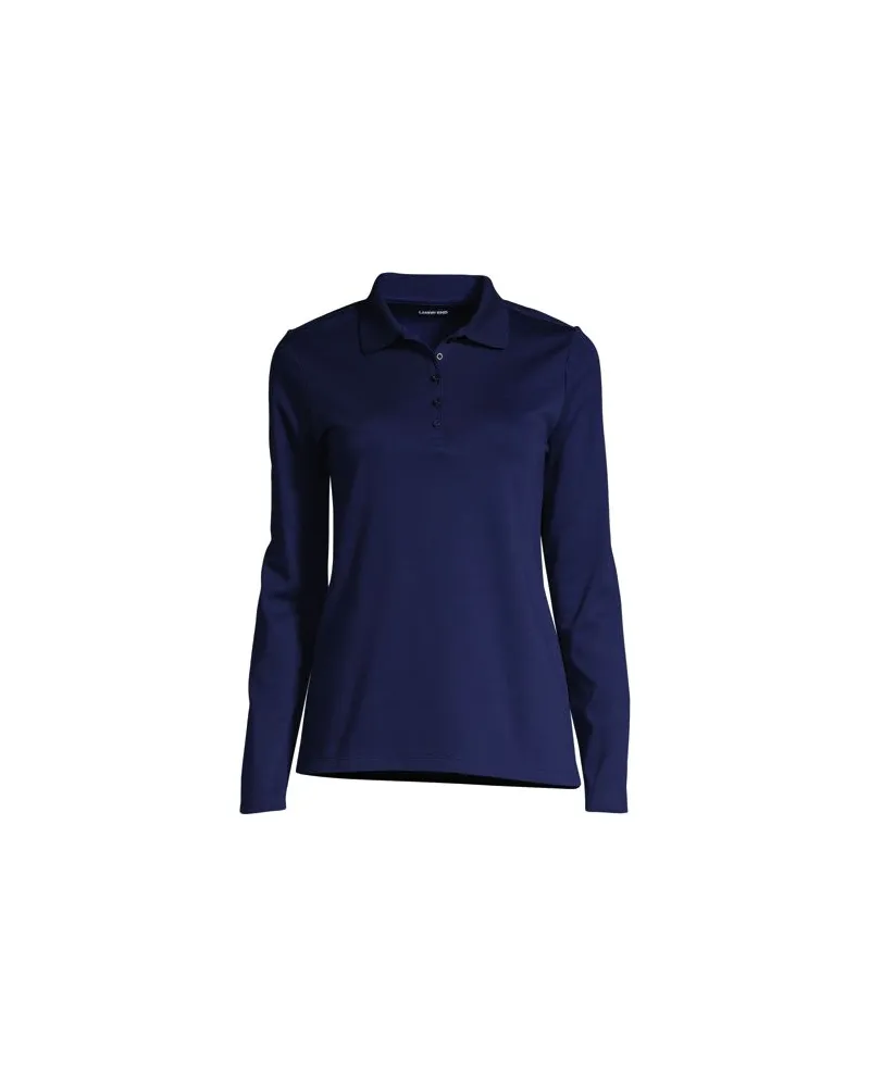 Lands' End Supima-Poloshirt mit langen Ärmeln, Damen, Größe plus, Blau, Baumwolle, by Blau