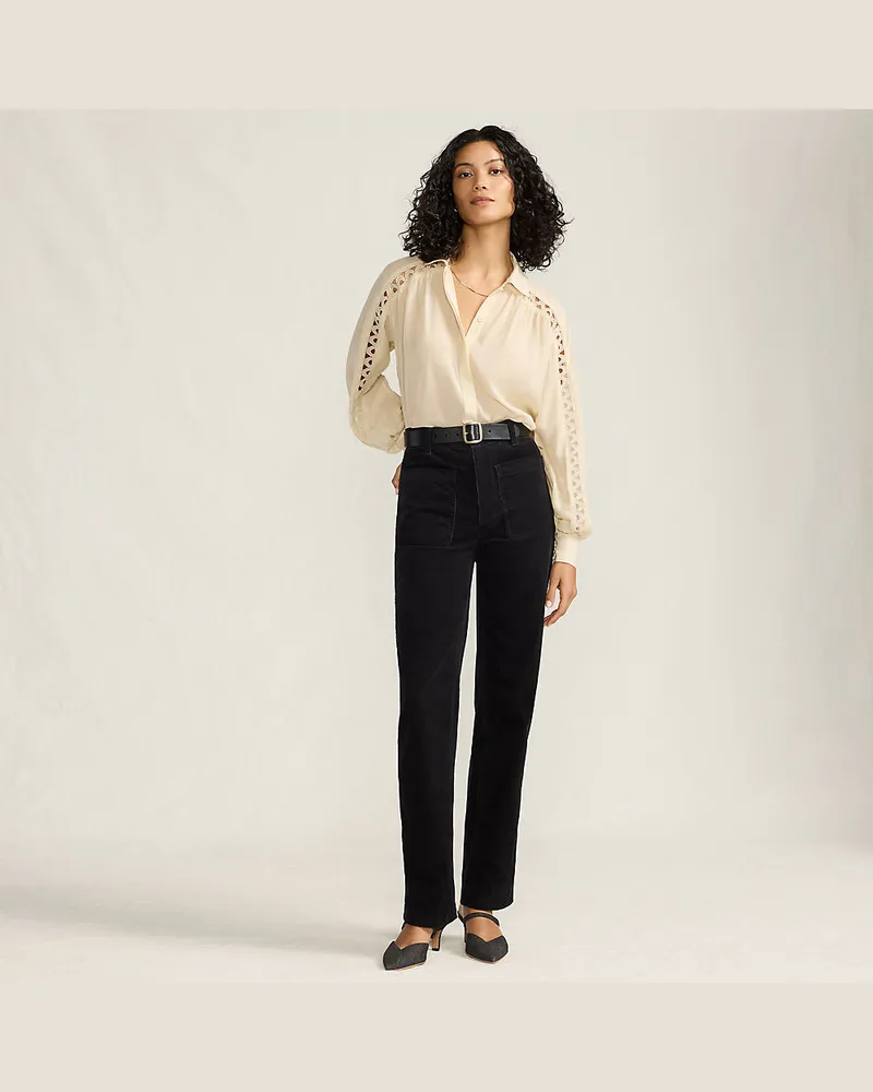 Lands' End Rail Straight Feincordhose High Waist, Damen, Größe regular, Schwarz, Elasthan/Baumwoll-Mischung, by Schwarz