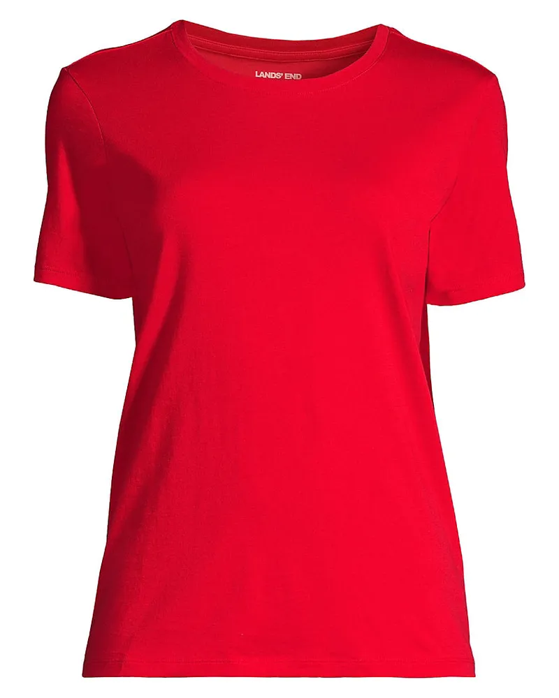 Lands' End Supima Kurzarm-Shirt mit rundem Ausschnitt, Damen, Größe plus, Rot, Baumwolle, by Rot