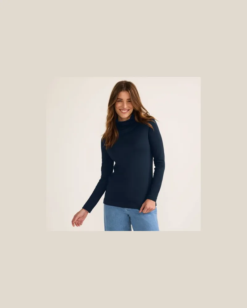 Lands' End Rollkragenshirt aus Supima, Damen, Größe:44-46 regular, Blau, Baumwolle, by Blau