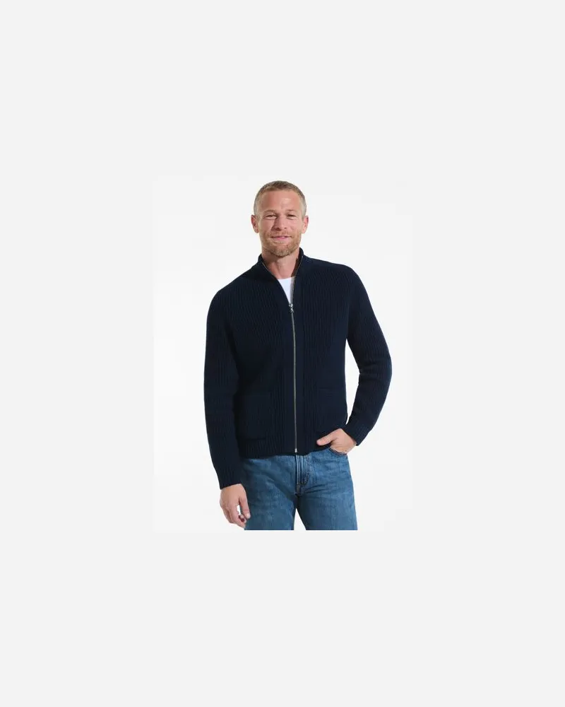Lands' End Drifter Cardigan mit Reißverschluss, Herren, Größe regular, Blau, Baumwolle, by Blau