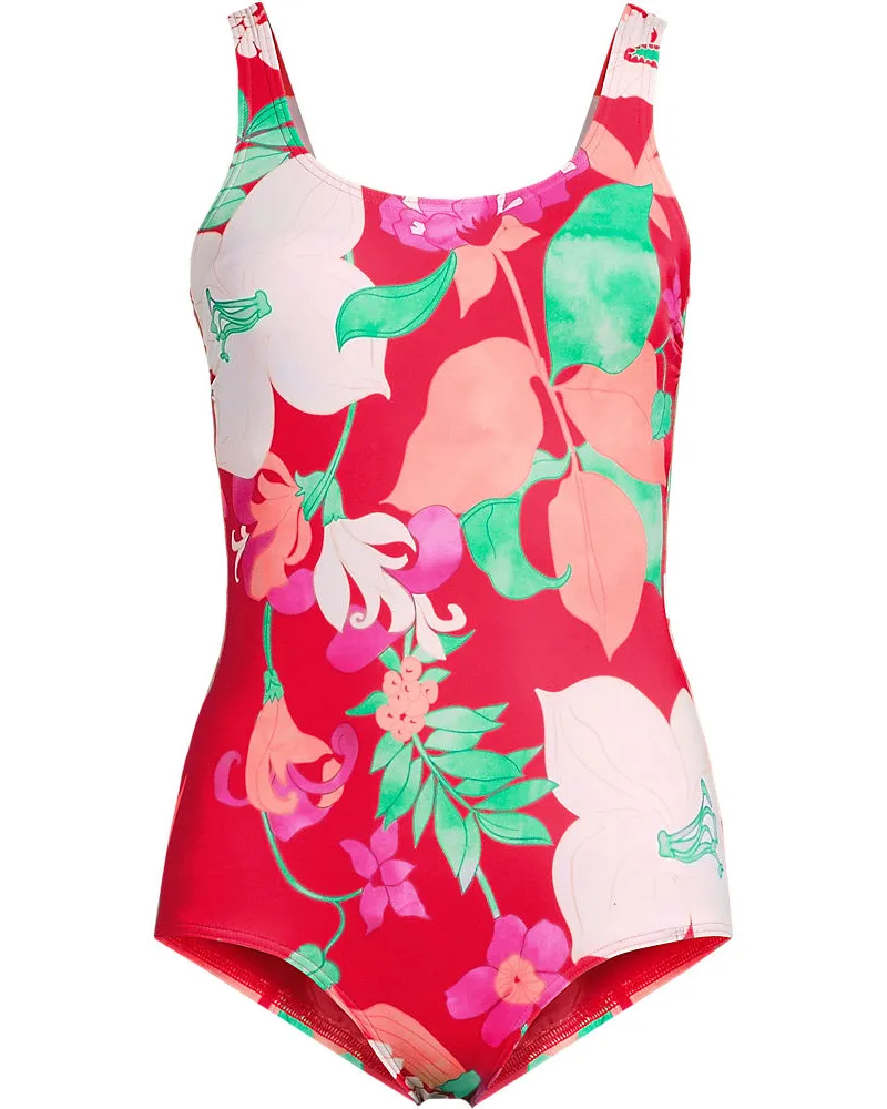 Lands' End Gemusterter Komfort-Badeanzug CHLORRESISTENT mit Soft Cups, Damen, Größe:34 regular, Pink, Nylon-Mischung, by Pink