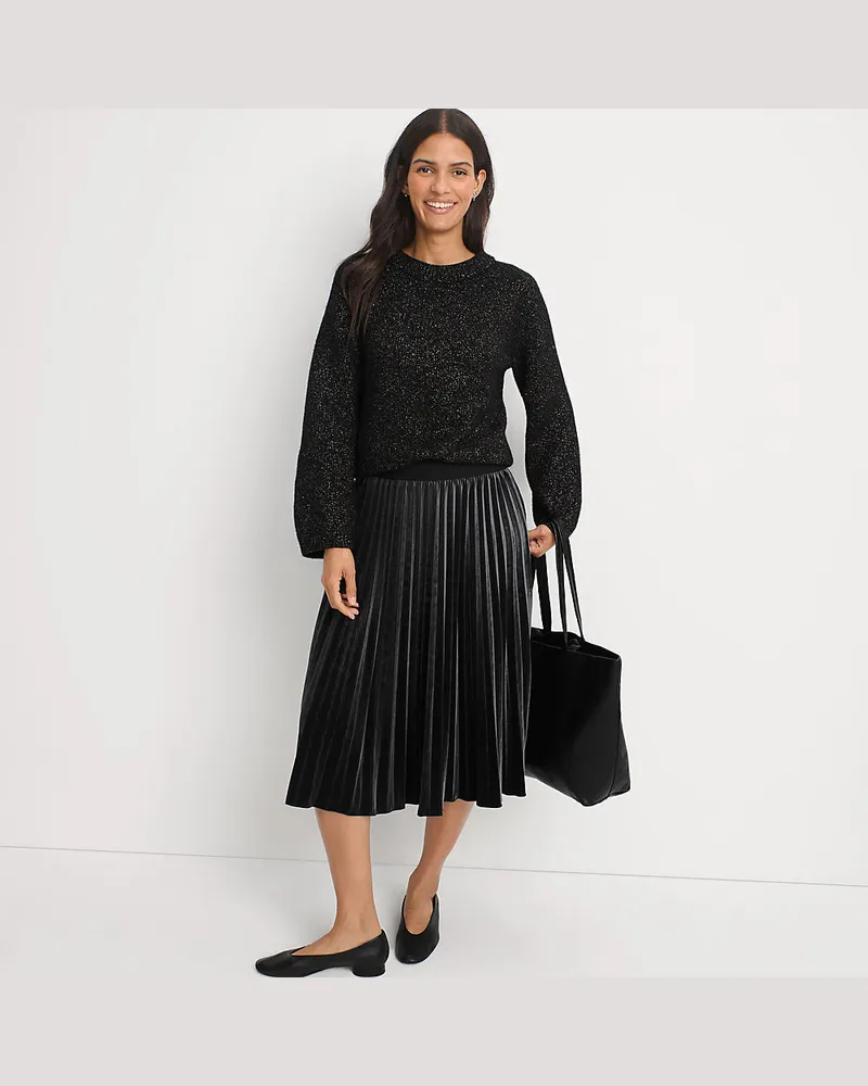 Lands' End Pullover mit Schleife, Damen, GrÃ¶ÃŸe regular, Schwarz, Metall/Polyester-Mischung, by Schwarz
