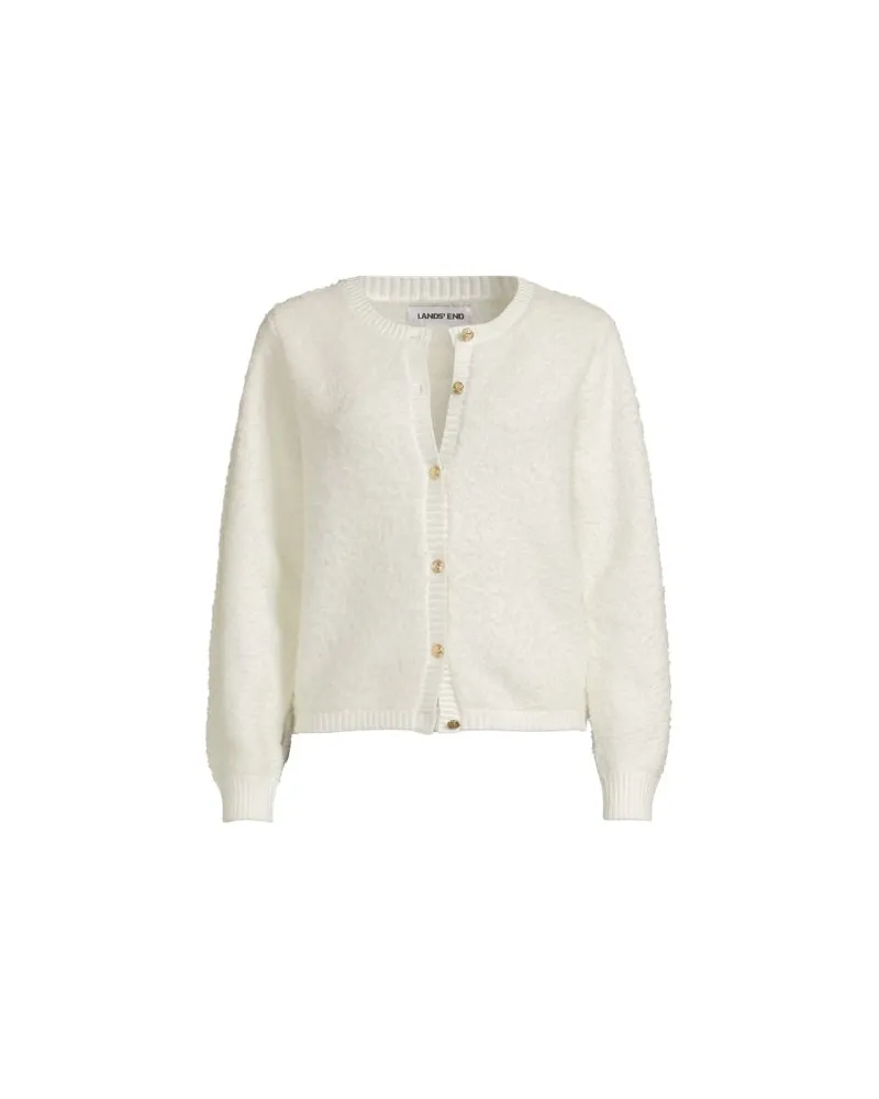 Lands' End Bouclé-Cardigan mit goldfarbenen Knöpfen, Damen, Größe:44-46 petite, Weiß, Wolle/Polyester/Polyacryl, by Weiß