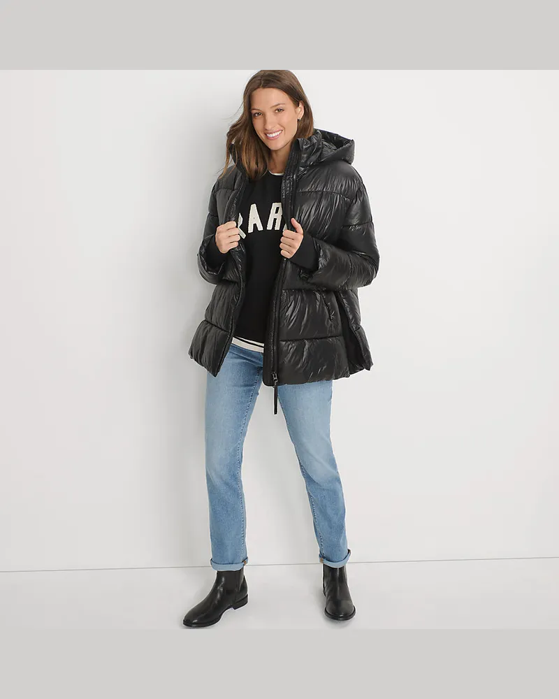 Lands' End Wasserabweisende glänzende Steppjacke, Damen, Größe regular, Schwarz, by Schwarz