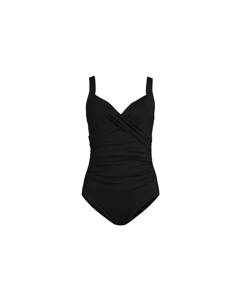 Lands' End Wickel-Badeanzug, leicht figurstraffend, Damen, Größe:32-34 regular, Schwarz, Nylon-Mischung, by Schwarz
