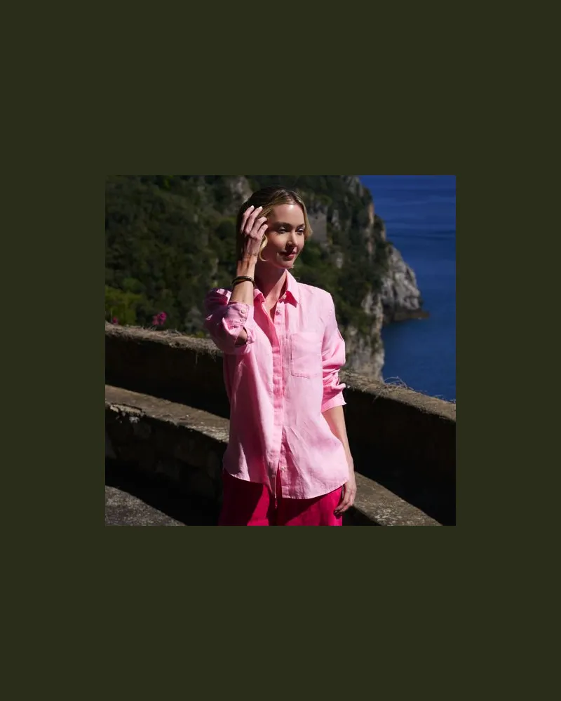 Lands' End Premium Reinleinen-Bluse, Damen, Größe petite, Pink, Leinen, by Pink
