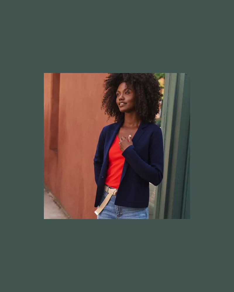 Lands' End Feinstrick-Blazer aus Baumwolle, Damen, Größe regular, Blau, by Blau