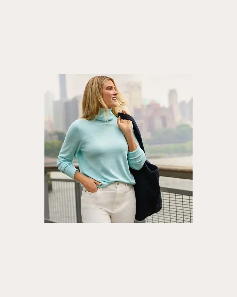 Lands' End Feinstrick-Rollkragenpullover aus Baumwolle, Damen, Größe regular, Grün, Baumwolle, by Grün