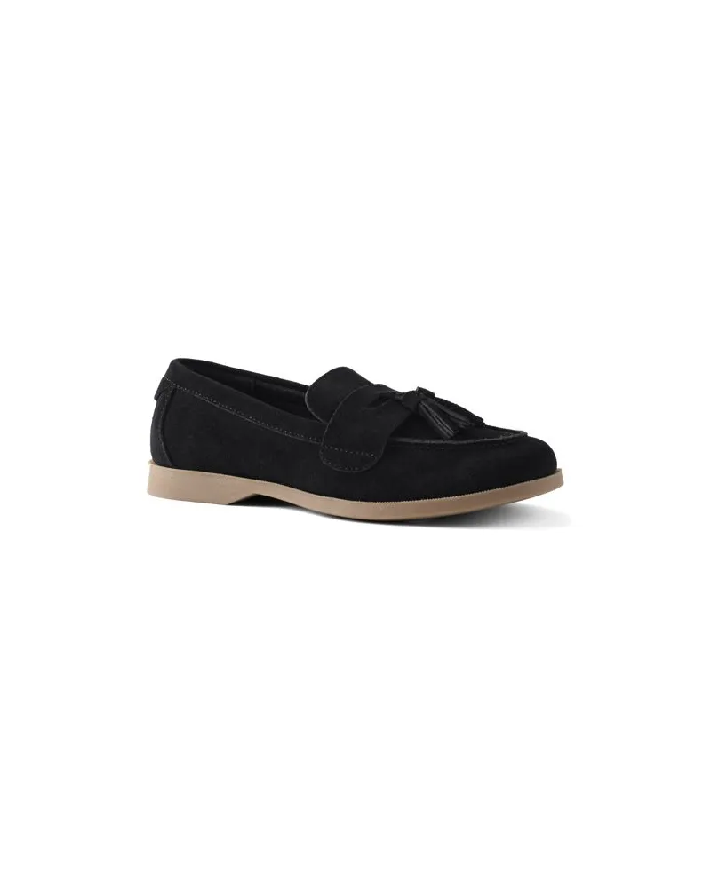 Lands' End Veloursleder-Loafer mit Tasseln, Damen, Größe regular, Schwarz, Rauleder, by Schwarz