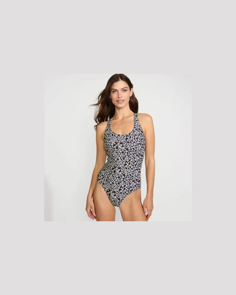 Lands' End Komfort-Badeanzug mit gekreuzten Trägern, hohes Bein, Damen, Größe regular, Blau, Nylon-Mischung, by Blau