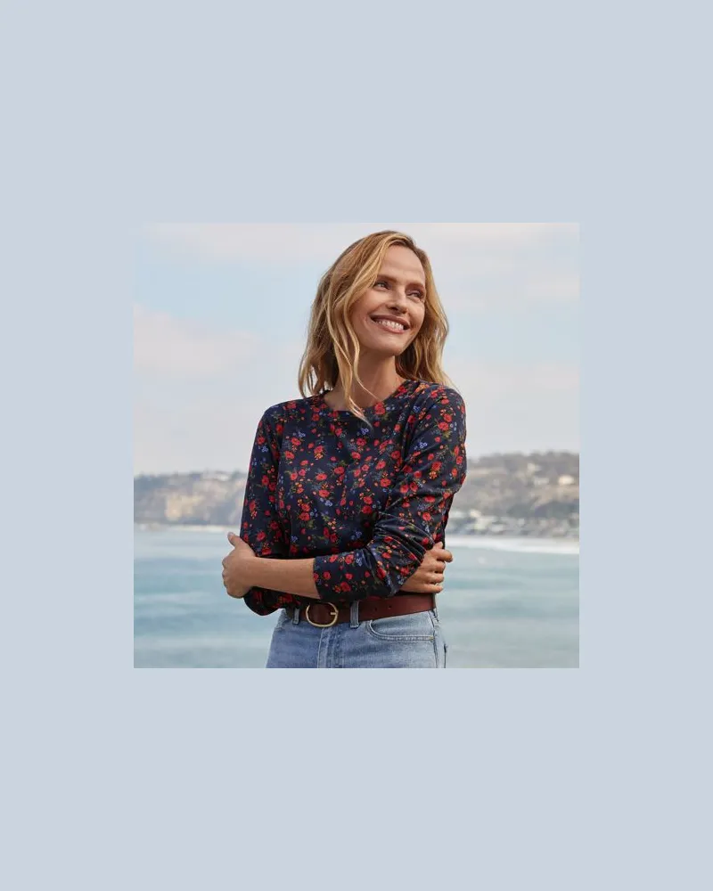 Lands' End Supima-Shirt, Langarm, Damen, Größe:44-46 petite, Blau, Baumwolle, by Blau