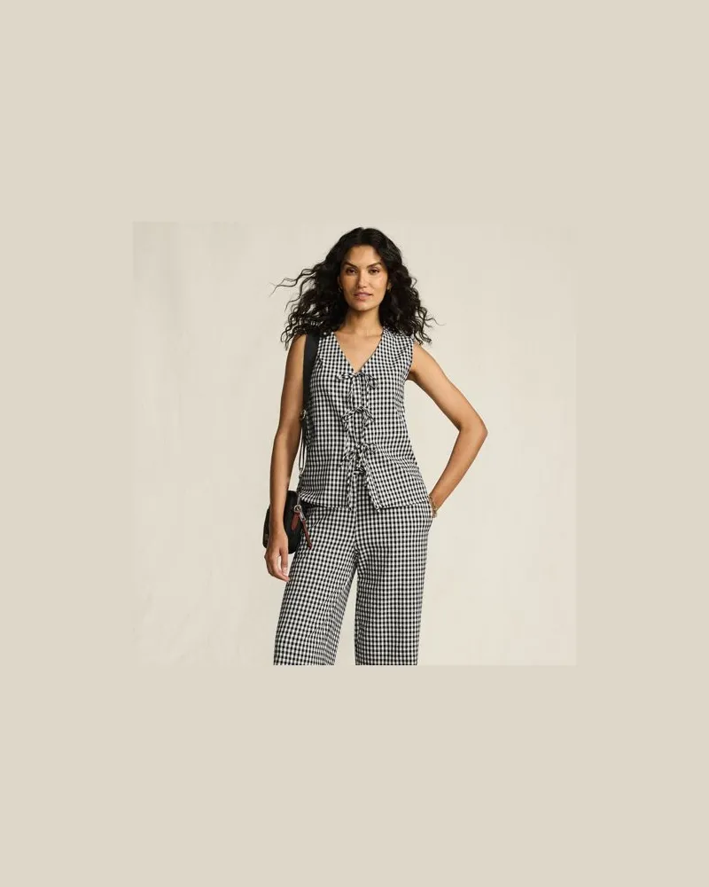 Lands' End Ärmelloses Gingham-Top mit Schnürung, Damen, Größe regular, Schwarz, Baumwolle/Polyester/Baumwoll-Mischung, by Schwarz