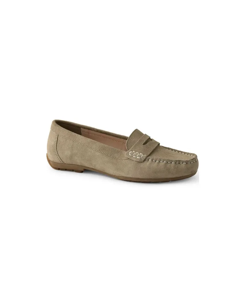 Lands' End Veloursleder-Loafer im Autoschuh-Design, Damen, Größe regular, Beige, Rauleder, by Beige