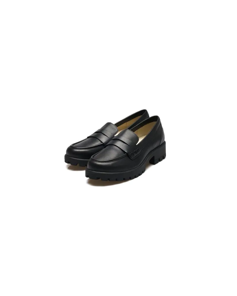 Lands' End Leder-Pennyloafer mit Chunky Sohle, Damen, Größe regular, Schwarz, Leder, by Schwarz