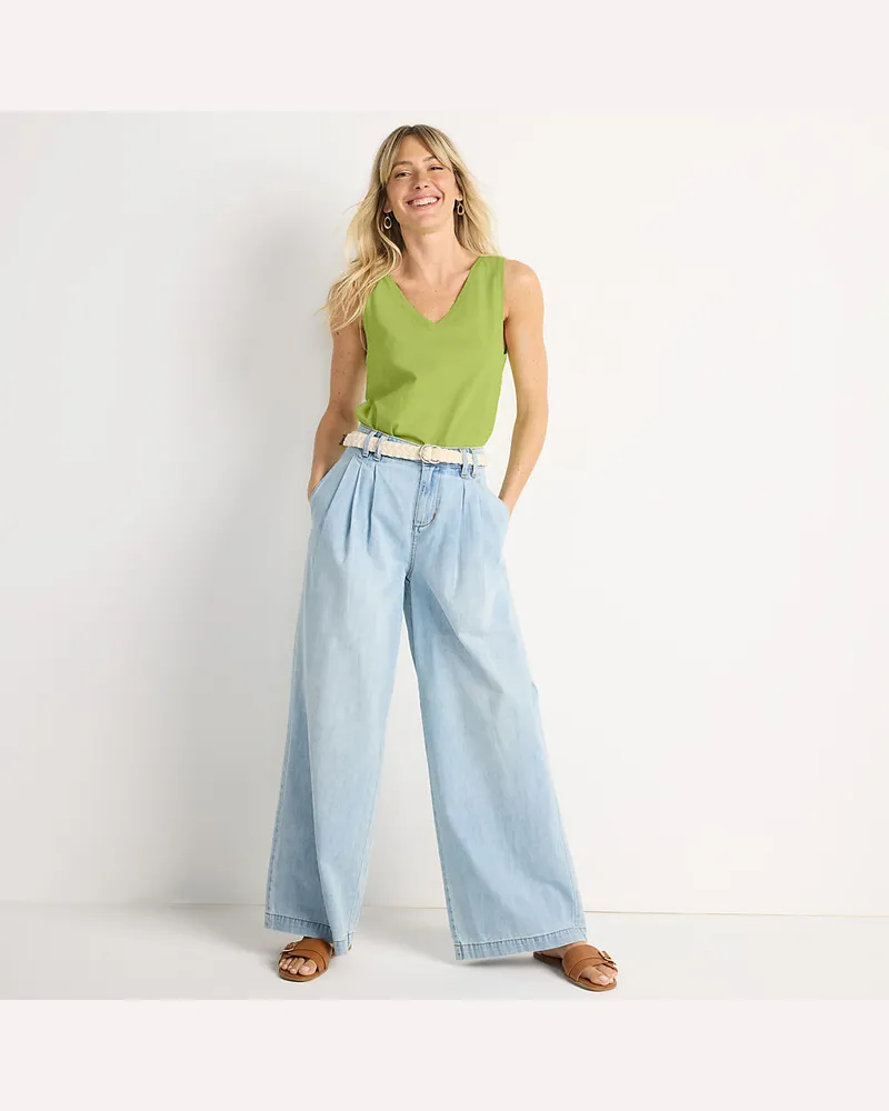 Lands' End Leichte Bundfalten-Jeans mit weitem Bein, Damen, Größe petite, Blau, Baumwolle, by Blau
