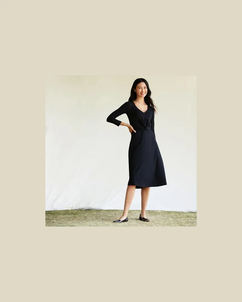 Lands' End Jerseykleid mit 3/4-Ärmeln aus Baumwolle/Modal-Mix, Damen, Größe:40-42 regular, Schwarz, Baumwolle Modal, by Schwarz
