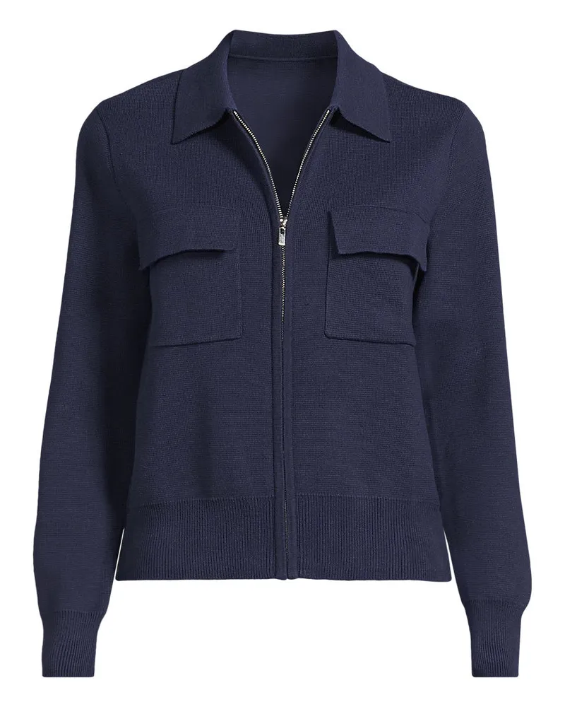 Lands' End Feinstrick-Blazer mit Reißverschluss, Damen, Größe regular, Blau, Baumwolle, by Blau