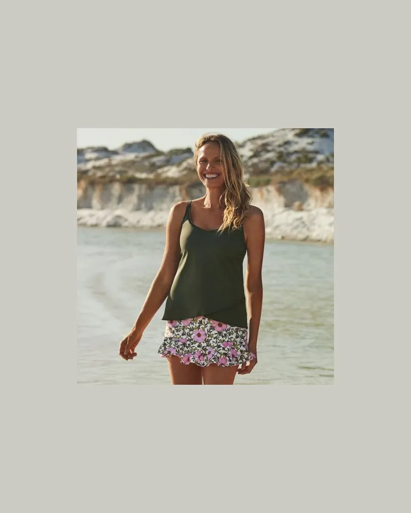 Lands' End Tankinitop mit Tulpensaum chlorresistent, Damen, Größe regular, Grün, Nylon-Mischung, by Grün